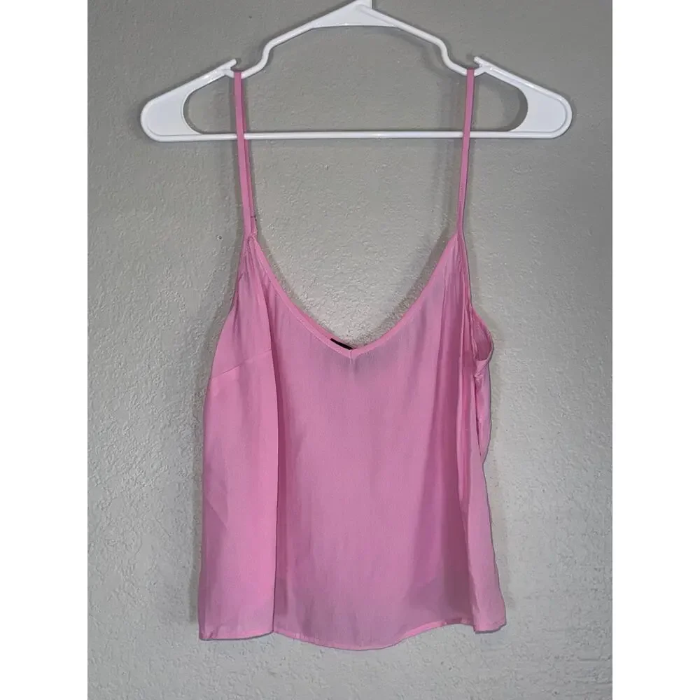 JCrew Sheer Bubble Gum Pink Collared Button Up Top Blouse Camisole 2 Piece Sz 8 - Picture 6 of 10